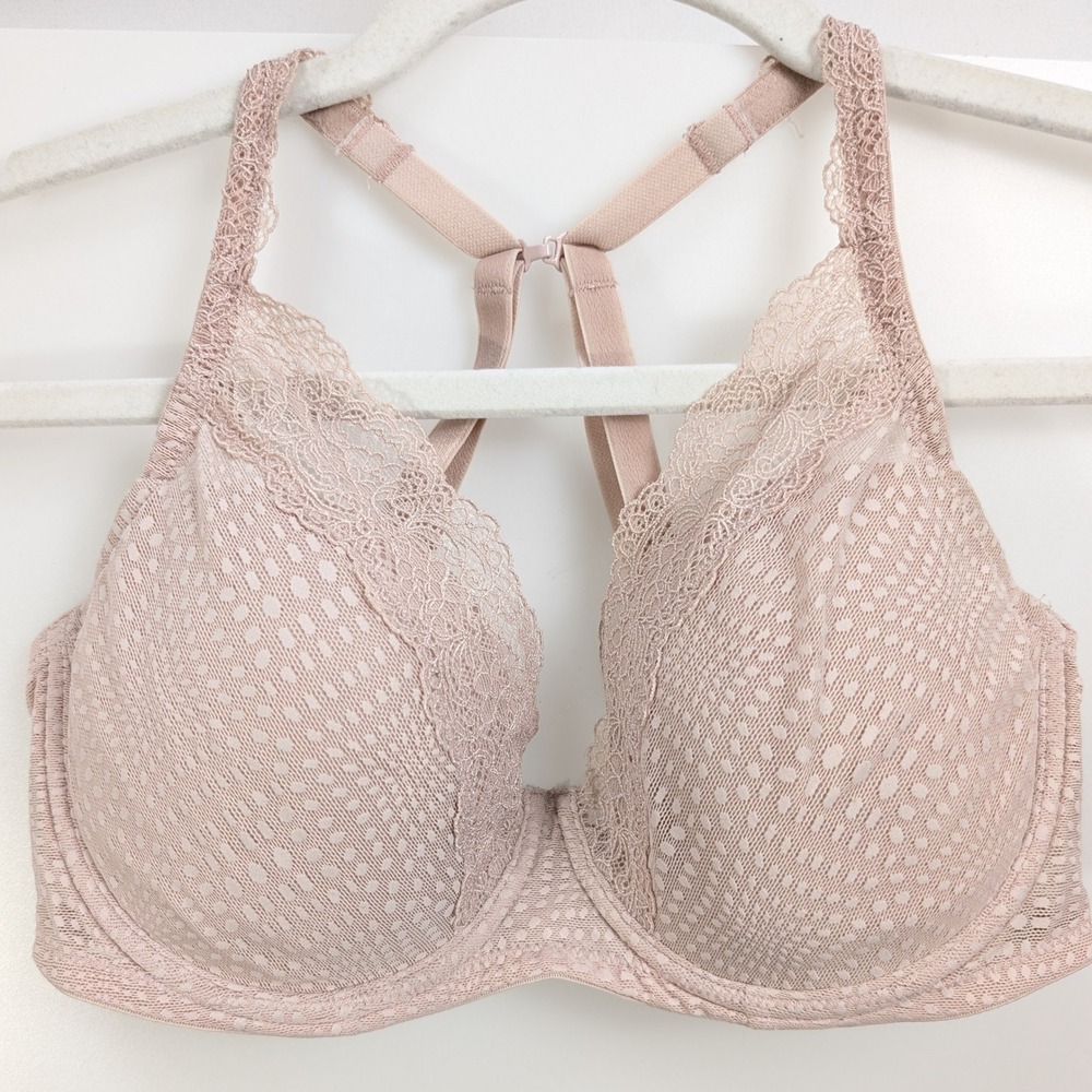 Natori Bliss Perfection Contour Underwire Bra Sz 32DD Pink Convertible Racerback